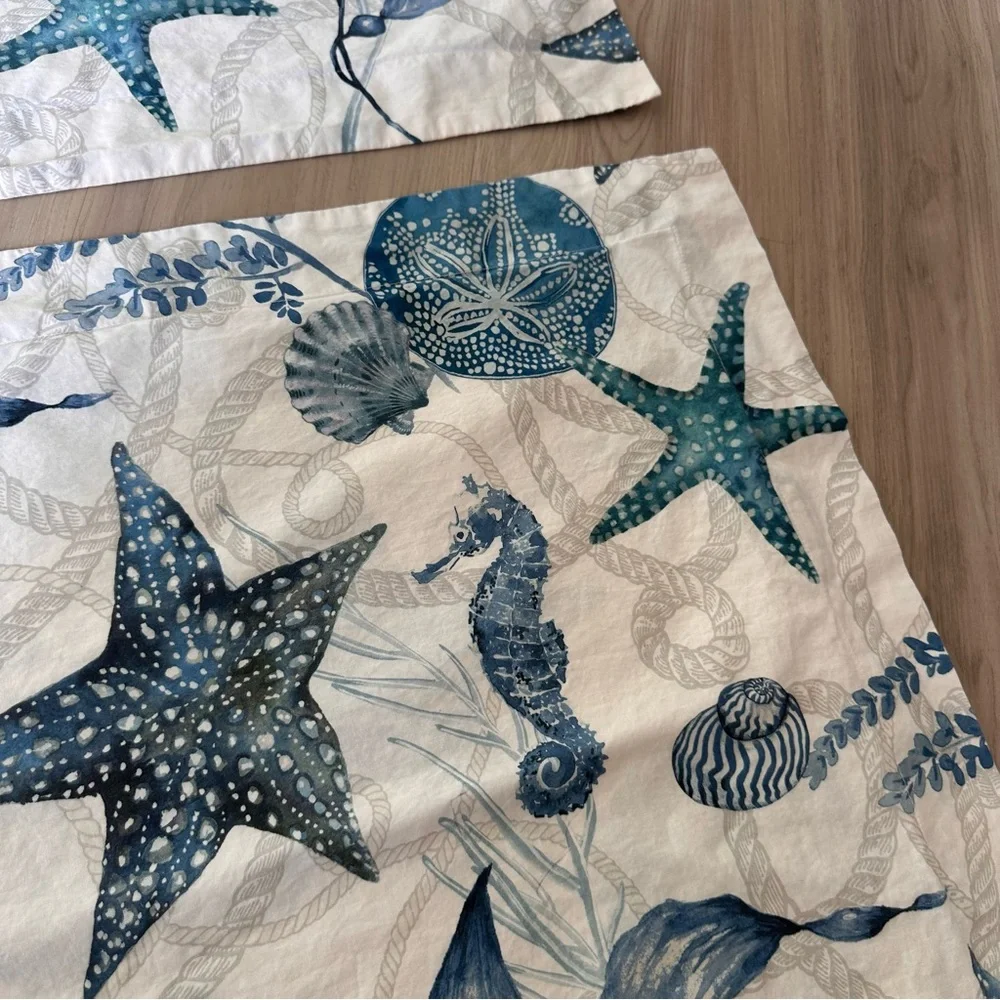 Pottery Barn Blue Sealife Starfish King Shams